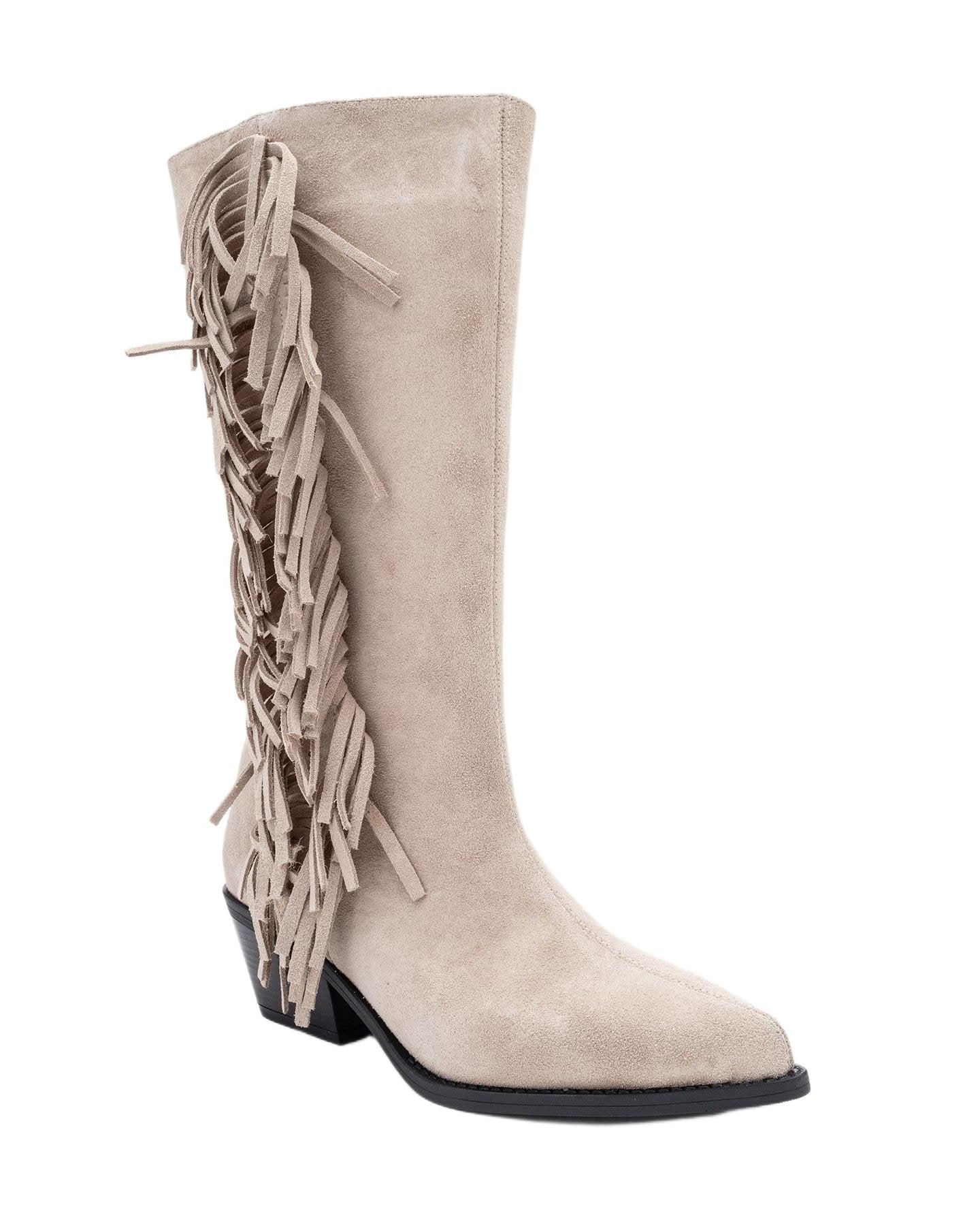 Женские кожаные ковбойские ботинки Forever & Always Shoes Orlo с бахромой, цвет: Бежевый замшевый кожаный — фото 1