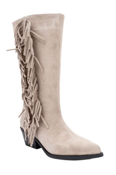 Женские кожаные ковбойские ботинки Forever & Always Shoes Orlo с бахромой, цвет: Бежевый замшевый кожаный