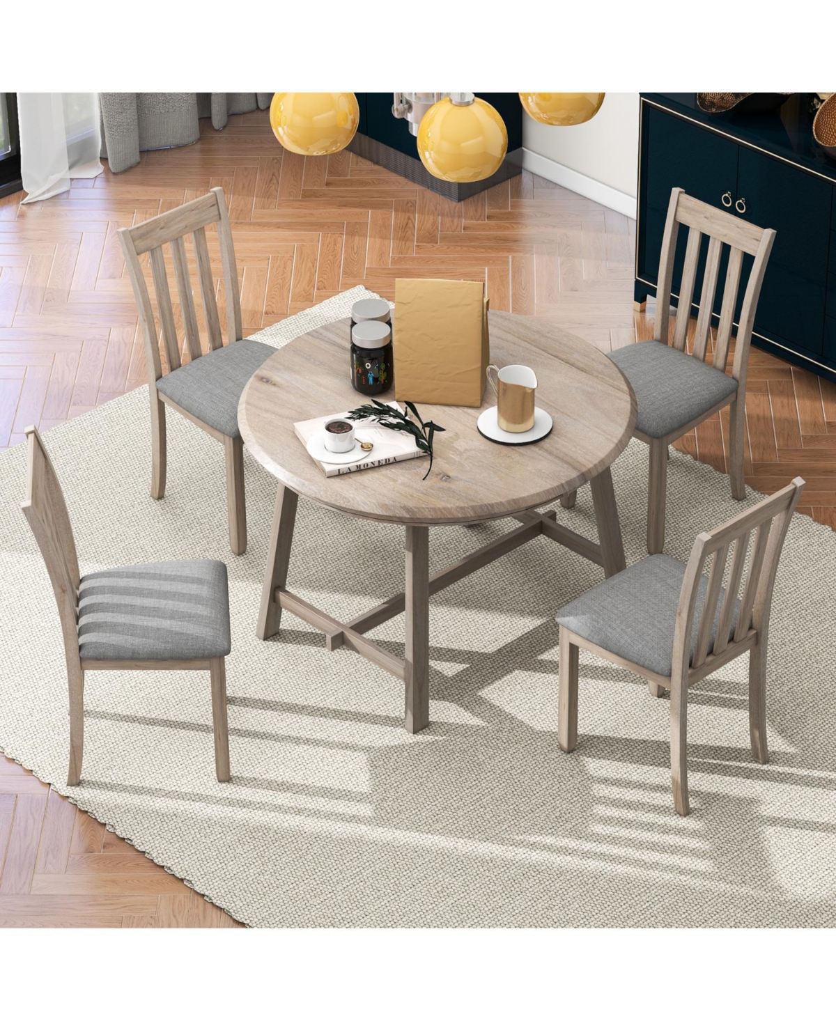 Streamdale Gray 5-Piece Round Dining Table Set with 4 Chairs