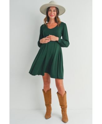 Women's Long Sleeve Empire Waist Scoop Neck Maternity Dress