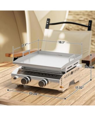 Portable Propane Griddle, 16000BTU Tabletop Portable Propane Gas Grill with 2 Burners, Stainless Steel Flat Top Grill, Outdoor Cooking