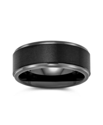 Plain Simple Beveled Edge Black Matte Titanium Band Ring 8MM Comfort Fit