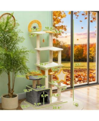 63" Moon & Star Themed Cat Tree with Condo, Scratching Posts & Cat Bed