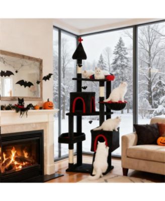 78"Cat Tree Cat Tower with Coffin Bed in Black