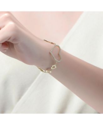 Dazzling 14K Gold Plated Cubic Zirconia Heart Halo Charm Bracelet