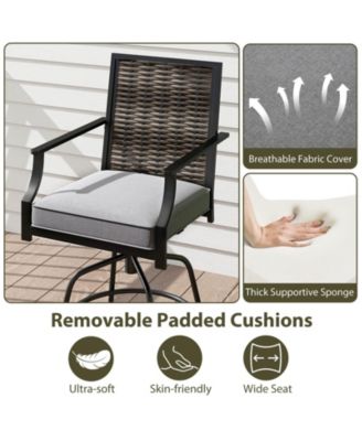 Costway Outdoor PE Wicker Swivel Bar Stools with Back Armrests and Cushion
