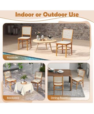 Set of 2 Boho Dining Chairs with Teak Wood Structure & Footrests for Indoor Use