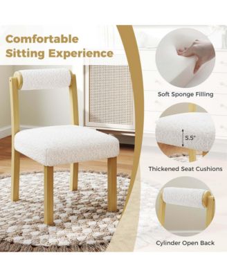 Wooden Dining Chair Faux Sherpa Upholstered Kitchen Dining Room Chairs