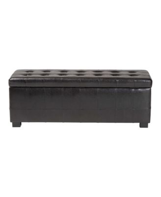 Dark Brown Full Leather Storage Bench Ottoman With Dimples
