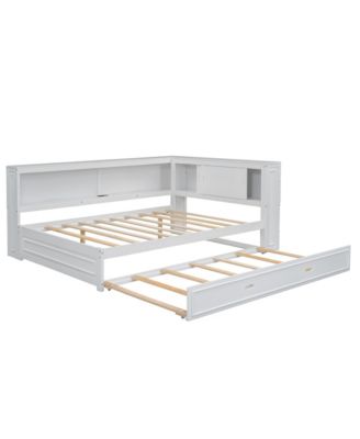 Full Size Wood Daybed with Storage Shelves, USB, LED, and Trundle