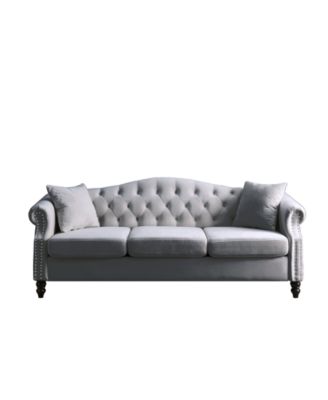 Grey Velvet Chesterfield Sofa with Tufted Couch