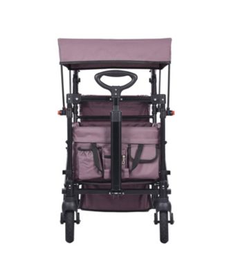 Wagon Stroller for 2 Kids Folding Push-Pull Stroller with Canopy Purple