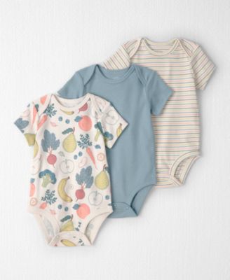 Baby Boys' or Baby Girls' Organic Cotton Veggie Fruit Print Round Neck Bodysuits, 3-Pack