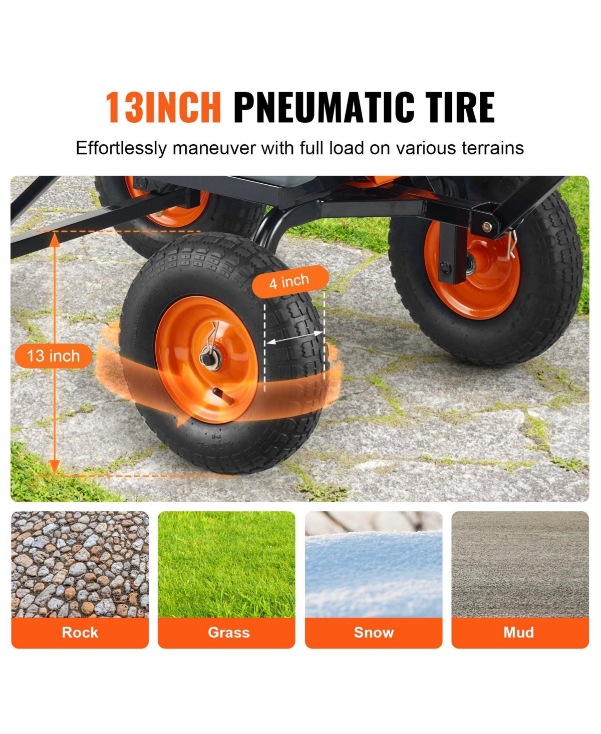 Sugift Large Capacity Dump Cart with 1200 lbs Rating & 13-inch Wheels