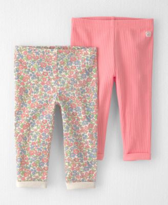 Little Planet By Carters Baby Girls' Organic Cotton Spring Floral Rib Leggings, 2-Pack Set