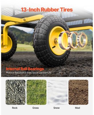 1200 lb Heavy-Duty Steel Garden Cart with 13" All-Terrain Tires & Convertible Mesh Sides