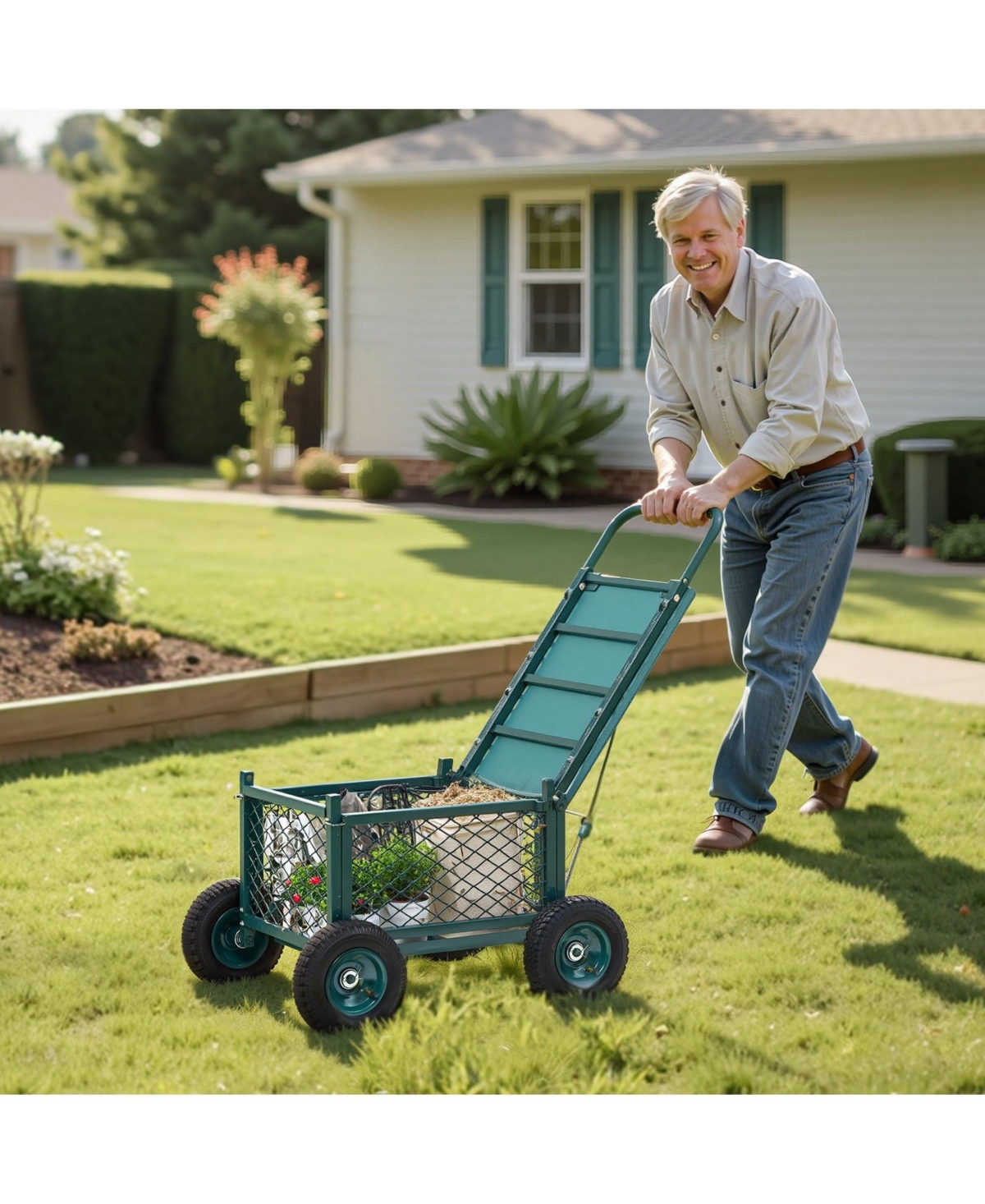 Sugfit Heavy-Duty Metal Rolling Garden Cart with 400 lb Capacity & Large Wheels