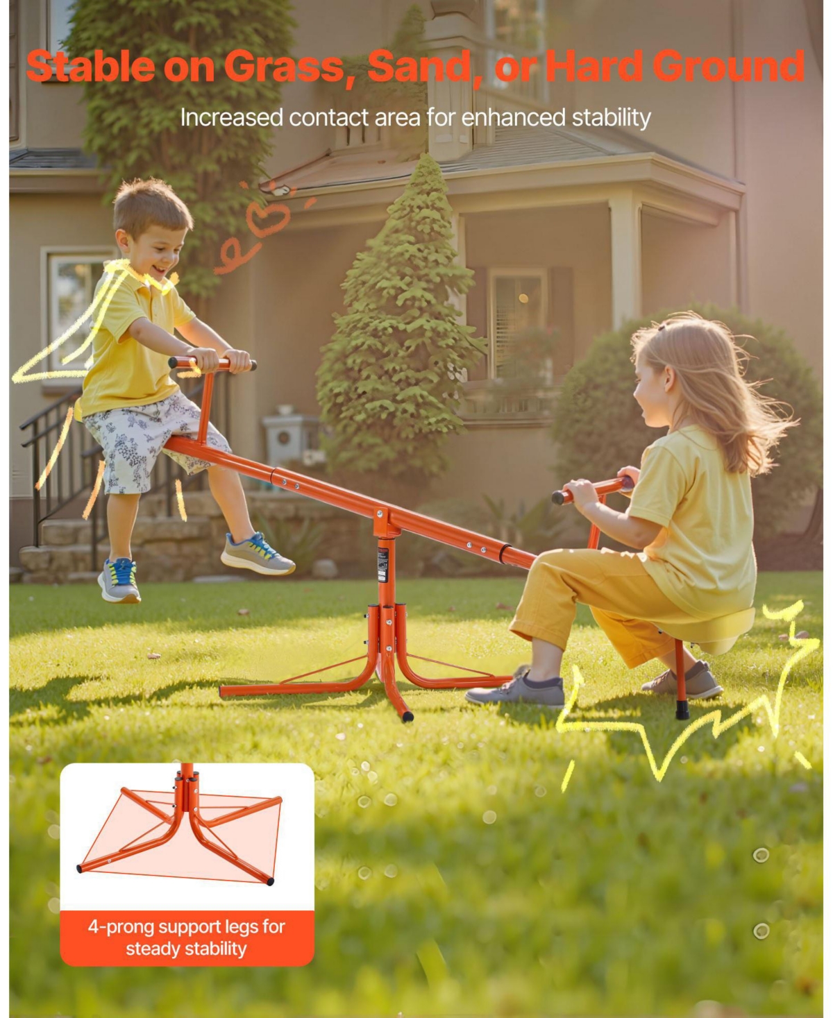 Sugift Kids Seesaw with 4-Prong Base & 360° Swivel Motion