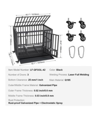 42" Heavy-Duty 3-Door Dog Crate with Wheels