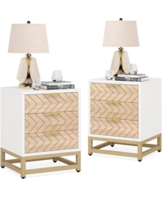 3 Drawers Nightstand, with Metal Legs for Bedroom