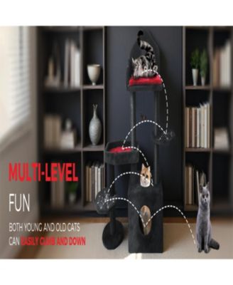 Cat Tree with Scratching Posts, Perches, Hammock in Black