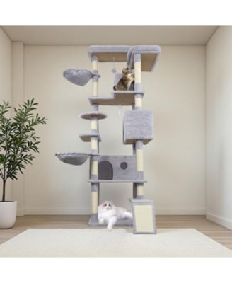 84.6'' Cat Tree with Wide Base, 3 Large Hinding Condo in Light Gray