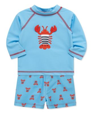 Baby Boys' Lobster Long-Sleeve Rash Guard and Swim Trunks, 2-Piece Set