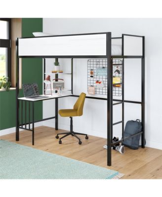 Two Tone Metal Bunk Bed with Desk Storage Loft Bed for Kids Teens Dorm Black White