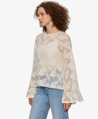Women's Boho Lace Crew Neck Top
