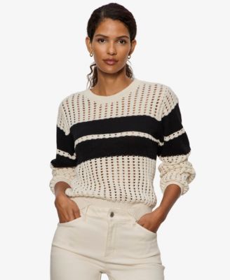 Women's Sporty Openwork Popover Crew Neck Sweater