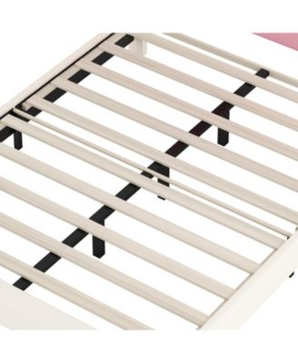 Full size Upholstered Princess Bed With Crown Headboard Full Size Platform Bed with Headboard and Footboard Cream+Pink