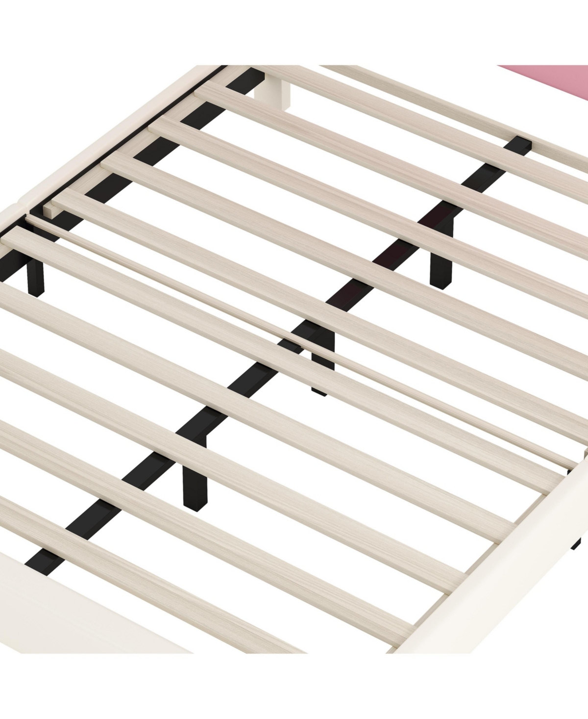 Lovmor Full size Upholstered Princess Bed With Crown Headboard Full Size Platform Bed with Headboard and Footboard Cream+Pink