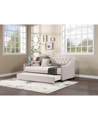 Daybed with Trundle Upholstered Tufted Sofa Bed with Button and Copper Nail on Arms full Size Beige