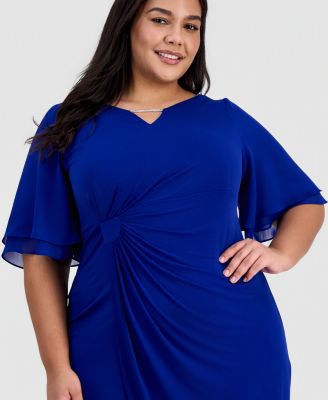 Plus Size Double Flared-Sleeve Bar-Trim Dress