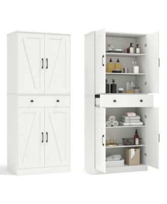 72" Tall Kitchen Pantry Modern Farmhouse Cupboard Cabinet with 4 Barn Doors