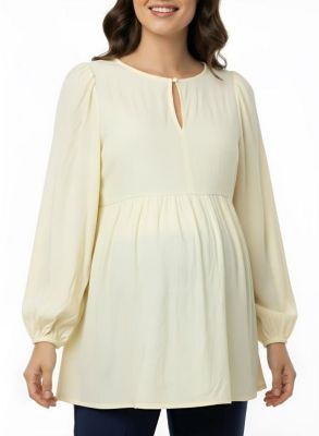 Women's Motherhood Long Sleeve Empire Waist Keyhole Woven Blouse