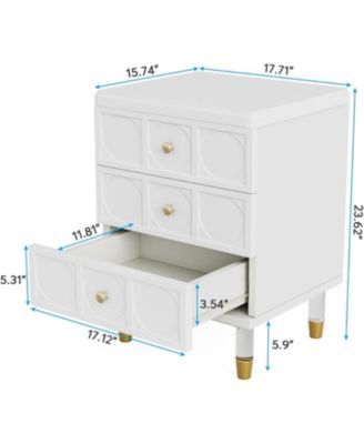 3-Drawer Nightstand, White and Gold Nightstand