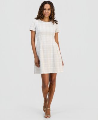 Petite Ponte Front-Tuck Fit & Flare Dress
