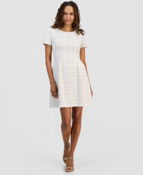 Petite Ponte Front-Tuck Fit & Flare Dress - BLS