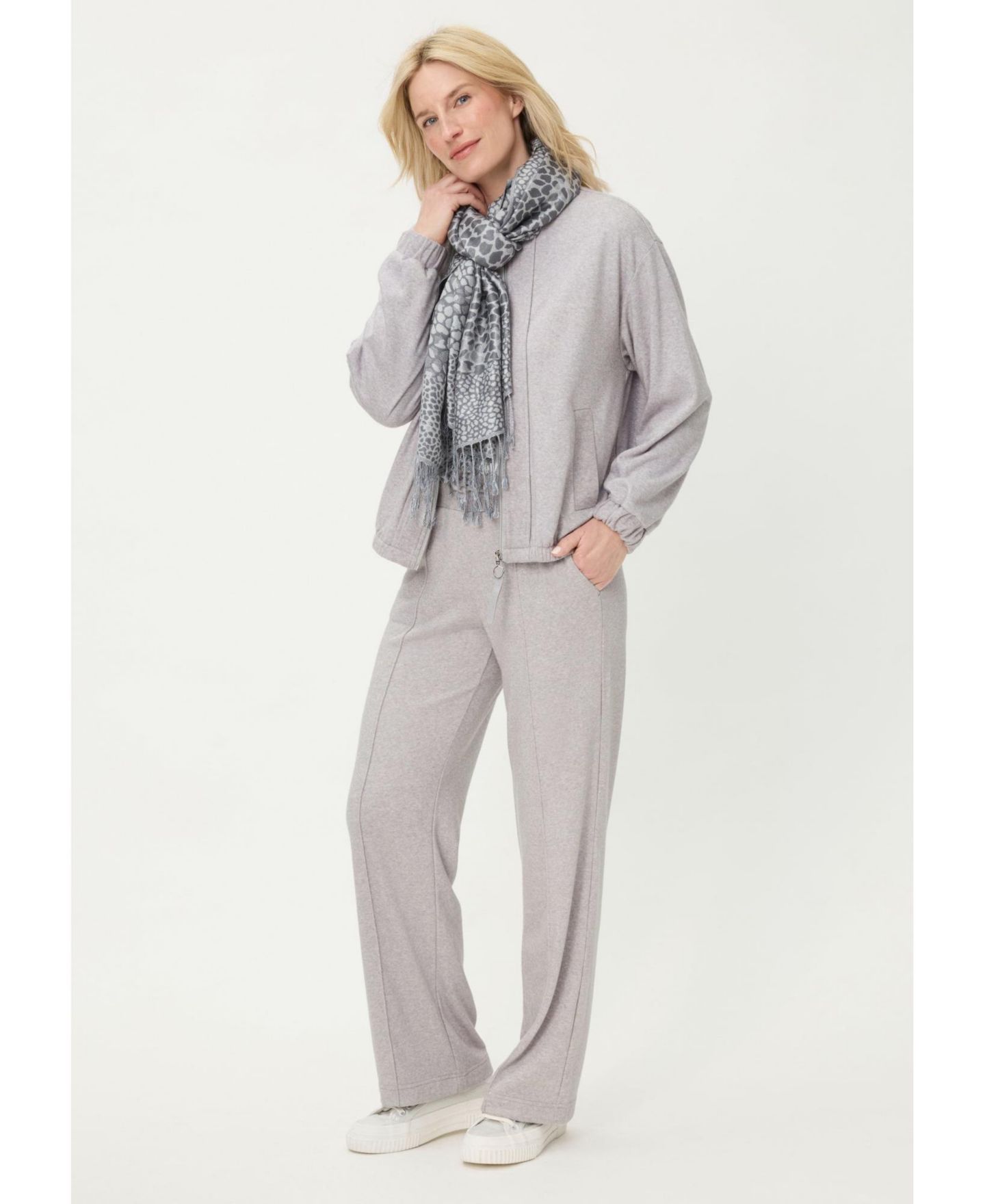 Женская куртка Olsen Collarless Zip Front Jersey Jacket, цвет: Серый меланжевый — фото 5
