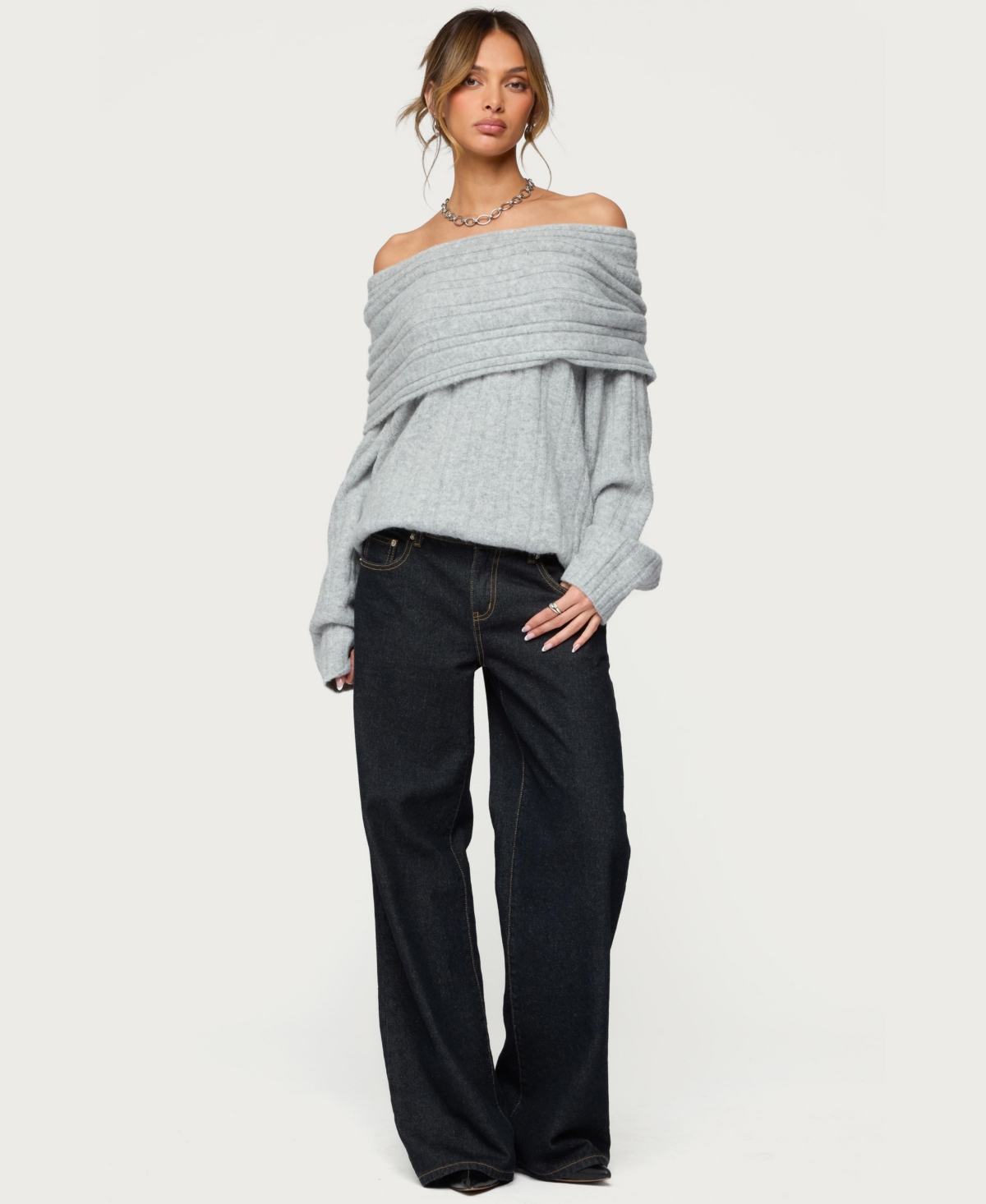 Edikted Womens Kadenna Oversized Off Shoulder Sweater