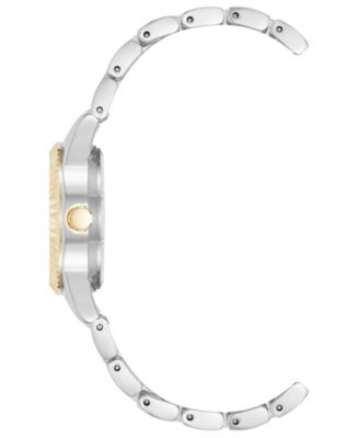 Women's Quartz Crystal Accented Champagne Dial Round Two-Tone Alloy Metal Watch Set, 26mm