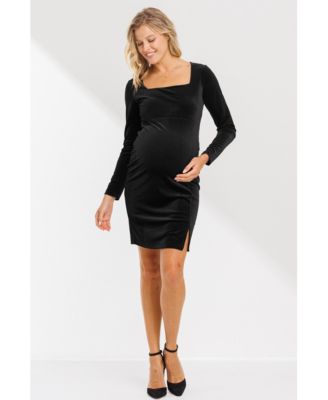Maternity Velvet Long Sleeve Square Neck Mini Dress