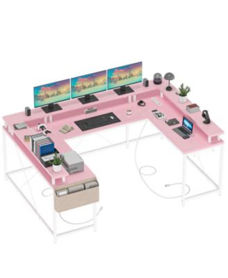 U Shaped Desk, 126 Inch Gaming Desk with Monitor Stand and LED Lights