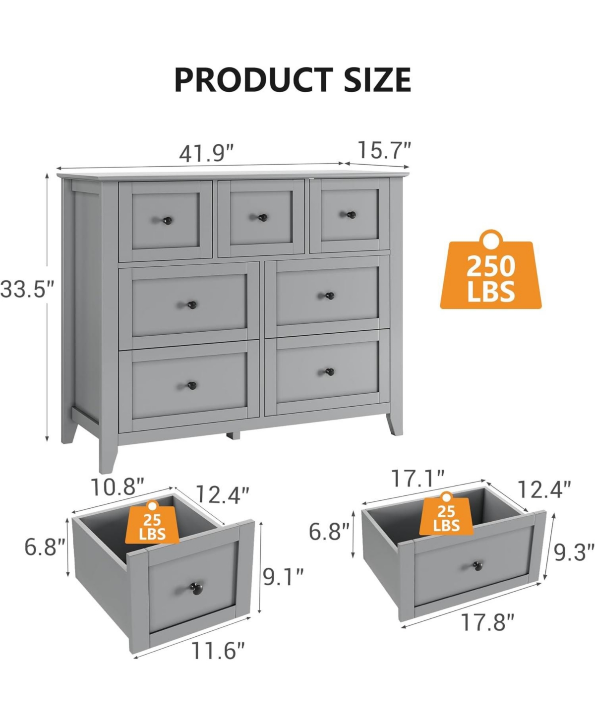 gaomon 7-Drawer Modern Wood Organizer Dresser, Ample Storage Space for Bedroom, Living Room, Entryway