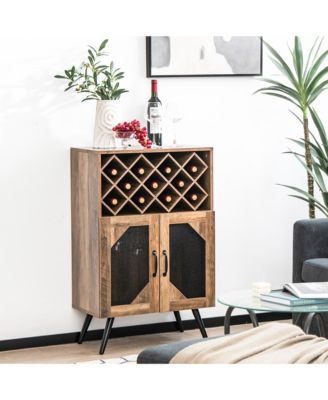 2-Door Kitchen Storage Bar Cabinet Buffet Sideboard w/ Wine Rack & Glass Holder