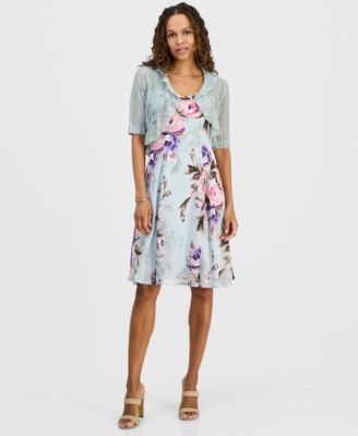 Petite 2-Pc. Floral Chiffon Sleeveless Dress and Ruffle-Front Jacket