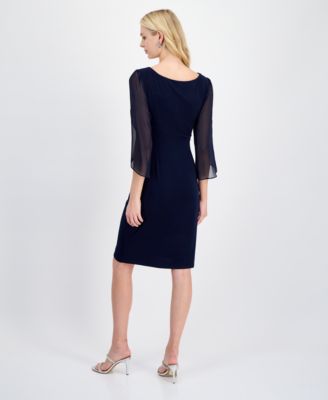 Women's Cape-Sleeve Trimmed-Neck Sheath Dress