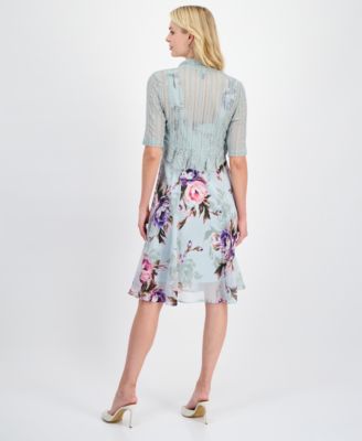 Women's 2-Pc. Floral Chiffon Sleeveless Dress and Ruffle-Front Jacket
