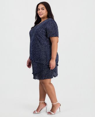 Plus Size Floral Ruffle-Tiered V-Neck Sheath Dress